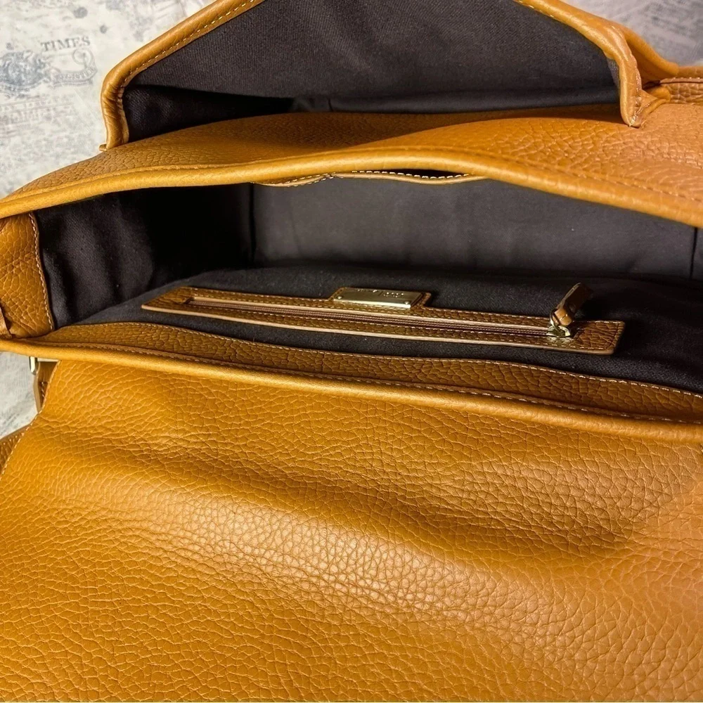 GiGi New York Hayden Saddle Satchel Pebbled Leather Crossbody Bag Brown
